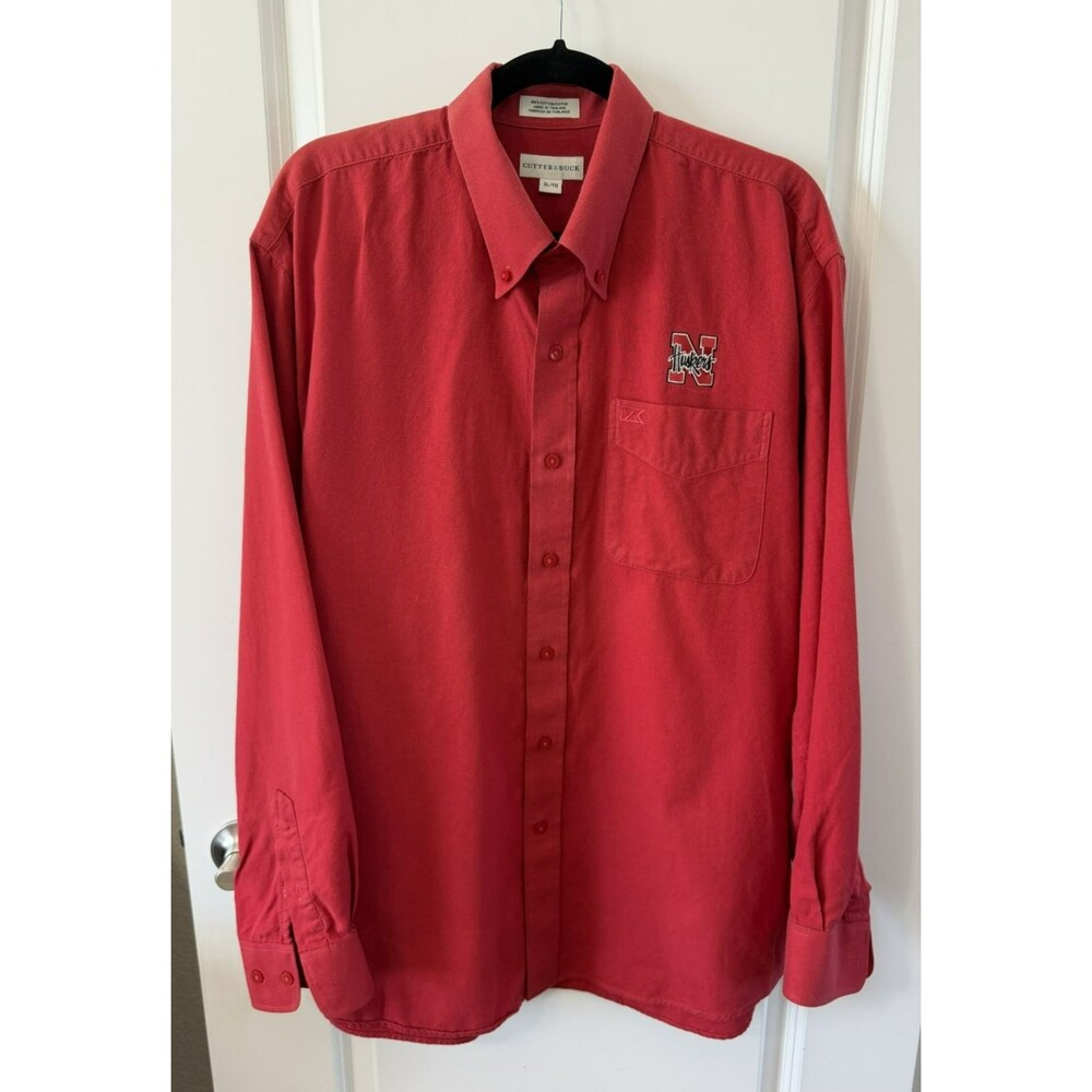 Nebraska Cornhuskers Cutter & Buck Mens XL Red Button Down Shirt Huskers NCAA